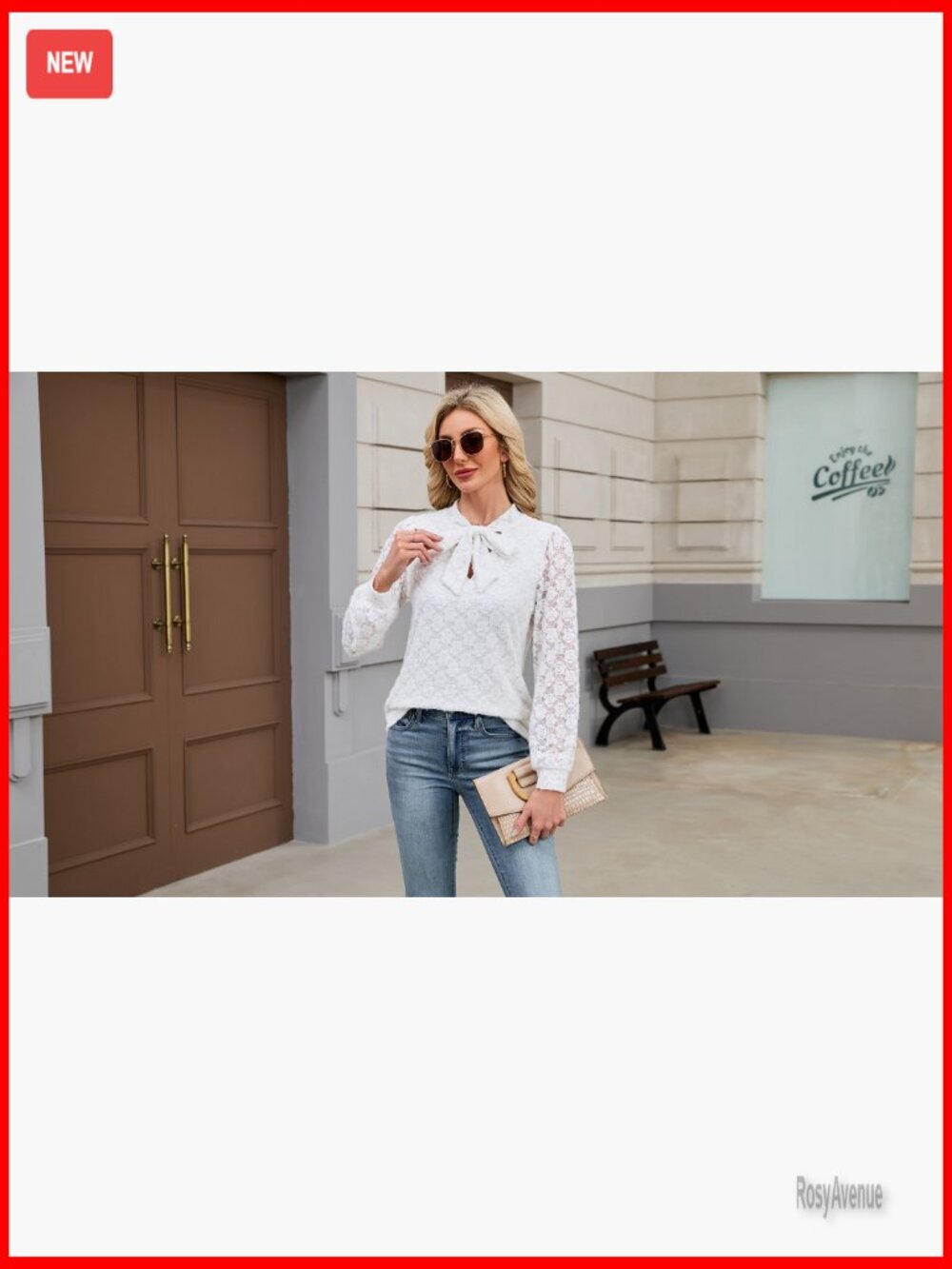 Lace Long Sleeve Blouse Tie Front Lined Dressy Tops for Women Fall Fashion - Picture 7 of 7